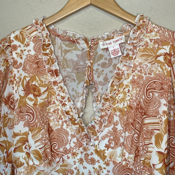 FLYING TOMATO WOMEN'S FLORAL PRINT LONG SLEEVE MINI DRESS L - Picture 7 of 12